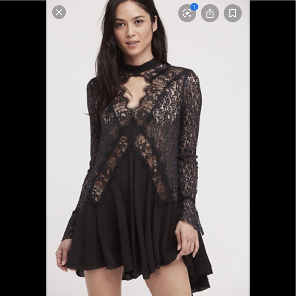 Free People Dresses & Skirts - Free people boho blk tell tale lace tunic dress M
